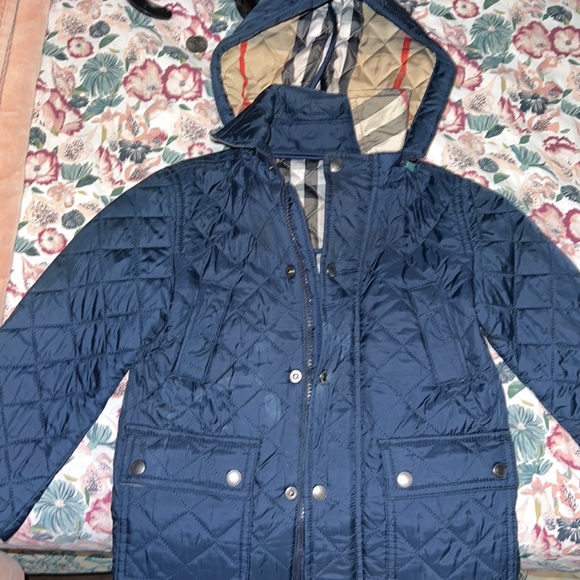 Boys Burberry Padded Trench, size 4Y , navy blue